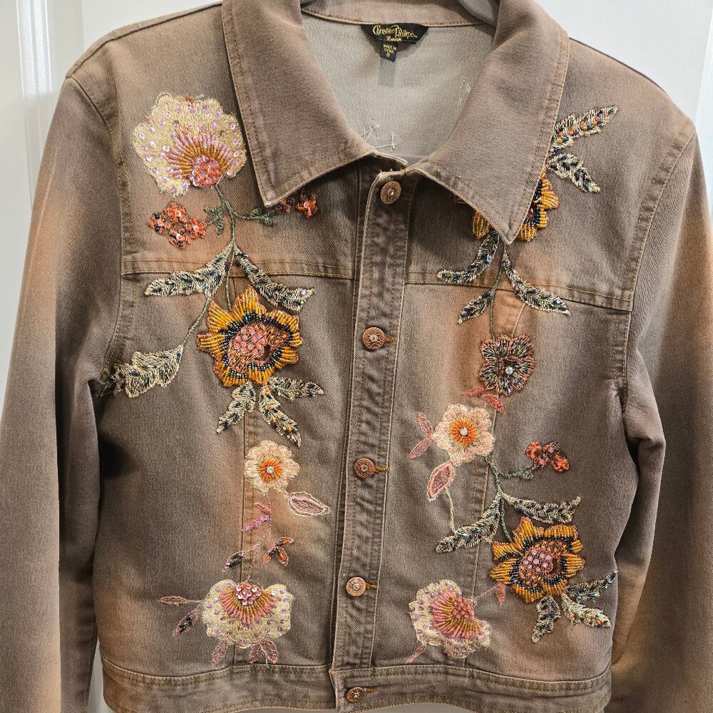 Christine Phillipe Elaborate Floral Embellished Denim Jacket - Picture 6 of 15